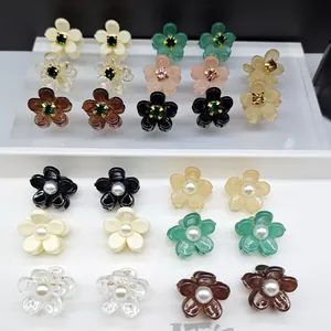 Mini Pinzas Para El Pelo De Flores De Resina Acrílica Para Mujeres Niñas Horquillas Florales Dulces Con Detalles De Strass Y Perlas Accesorios Para El Cabello