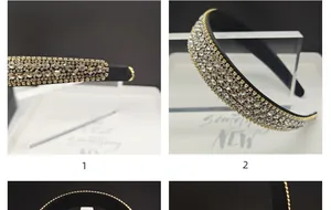 Detailed close-up showing the sparkling silver rhinestones on the wide black headband