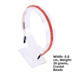 Detail of red crystal beaded headband with dimensions 0.8cm width and 26g weight