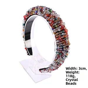 Detail of baroque crystal headband with dimensions 3cm width and 118g weight spec