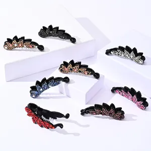 Vintage Rhinestone Banana Hair Clip For Women Small Vertical Ponytail Holder Inlaid Crystal Hairpin Accessories Jewelry