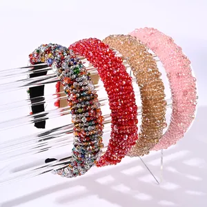 Vintage Baroque Crystal Beaded Headband For Women Wide Padded Rhinestone Hair Band Elegant Banquet Party Hair Accessories