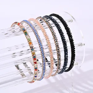 Elegant thin crystal beaded headband set for women in six assorted colors and colors