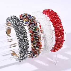 Vintage Baroque wide crystal headbands in silver, red, white, and colorful rhinestone designs