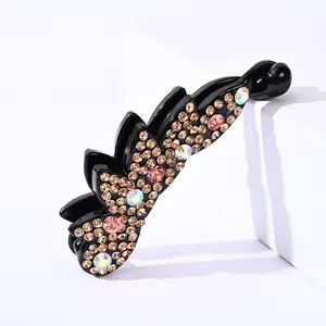 Sparkling rhinestone banana hair clip with champagne gold crystals for ponytail styling