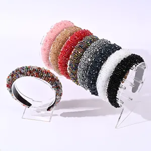 Baroque crystal beaded headband with wide padded design in multiple sparkling colors