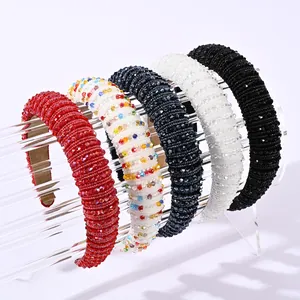 Set de cinco diademas barrocas hechas a mano con cuentas de cristal rojo azul blanco y negro