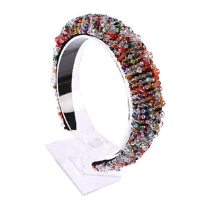 Elegant Baroque headband with colorful crystal beads and thick sponge padding on black velvet