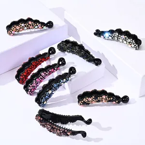 Pince à Cheveux Banane Vintage en Strass Bord Ondulé Antidérapant Femme Elégante Résine Cristal Brillant Accessoire de Coiffure
