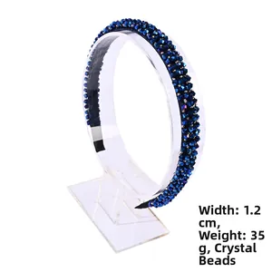 Detail of dark blue crystal beaded headband featuring a 1.2cm width and 35g weight design