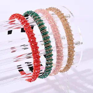 Lot de serre-têtes faits main avec perles de cristal en couleurs variées sur socle