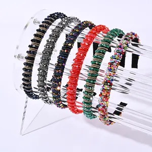 Serre-tête en Perles de Cristal Mode Européenne Luxe Tressé à la Main Brillant Accessoires Cheveux Femme Fille Fête Mariage Élégant