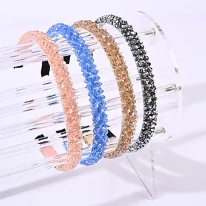 Elegant crystal beaded headbands in pink, blue, gold and grey with bow detail