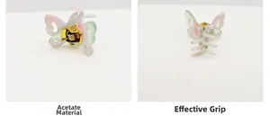 Détail de la pince à cheveux papillon en acétate rose avec ressort métallique doré