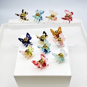 Mini Pince à Cheveux Forme Papillon en Acétate de Cellulose Motif Marbre Coloré Barrette pour Femme