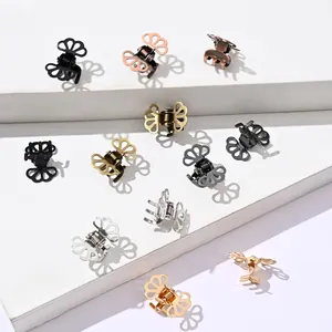 Mini vintage hollow metal butterfly hair claws in gold, silver, and rose gold finishes