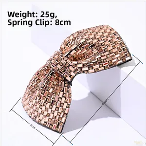 Sparkling crystal bow hair clip with 25g weight and 8cm inner spring clip detail