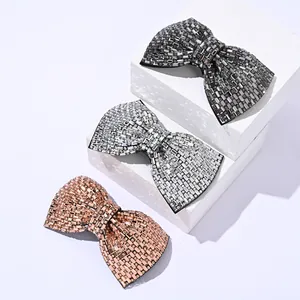 Baroque Crystal Glass Bow Rhinestone Hair Clip Elegant Shiny Bow Barrette Spring Clip For Women Vintage Hair Accessories