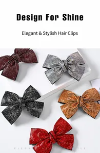 Detalle de pinzas de pelo con lazo y diamantes de imitación brillantes en cinco colores