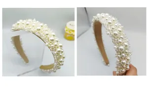Detalle macro de la diadema de novia hecha a mano con perlas y cristales finos