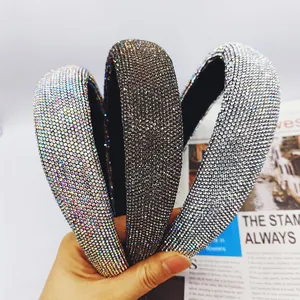 Serre-Tête Rembourré Large en Strass pour Femmes Mode Coréenne Bandeau en Cristal Scintillant Accessoire de Coiffure en Éponge Épaisse