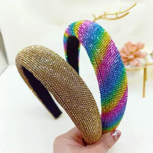 Ensemble de serre-têtes rembourrés en strass dorés et arc-en-ciel pour la coiffure