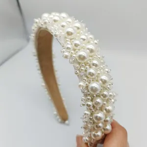Diadema nupcial francesa con perlas barrocas hechas a mano y diseño de banda ancha