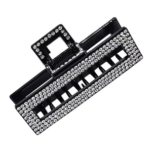 Sparkling black hair claw clip with rhinestones for women, large butterfly hair accessory