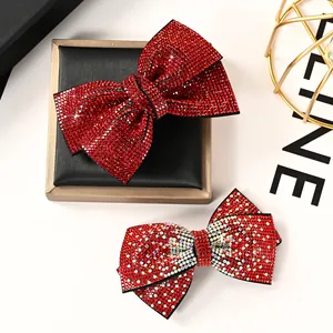 Pince à Cheveux Nœud en Strass Rouge Élégante Pince à Ressort en Alliage Épingle à Cheveux Festive pour Femme Accessoires Cheveux