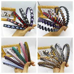 Set de diademas de tela de moda con patrones tejidos y dientes antideslizantes