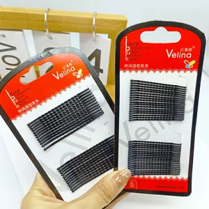 Velina black wavy bobby pins for hair styling, pack of 24 metal hair clips