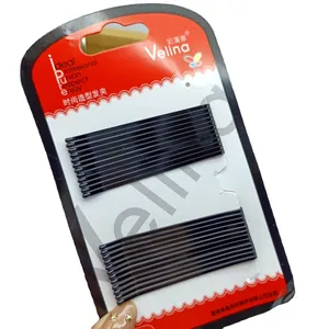 Set of 2 packs of black wave-shaped metal bobby pins on red and white packaging cards