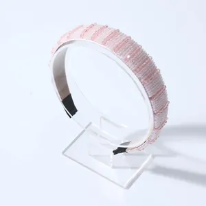 Pink beaded crystal headband with baroque style texture and elegant light luxury design