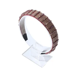 Handcrafted brown beaded crystal headband for women in elegant French baroque style