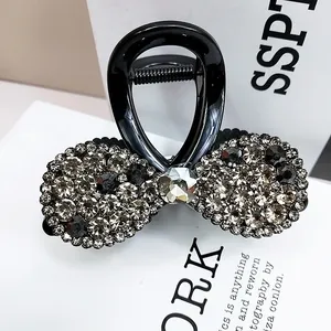 Pince à Cheveux Élégante Nœud Style Coréen pour Femme Acrylique Noir Papillon avec Strass Accessoires de Mode pour Cheveux