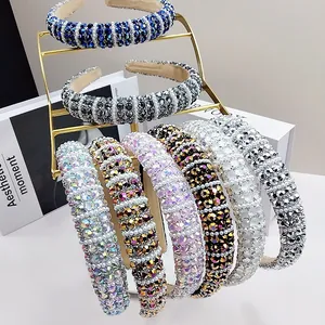 Baroque Padded Headband Rhinestone Faux Artificial Pearl Thick Sponge Hair Band Vintage Elegant Women Fashion Hair Accessories