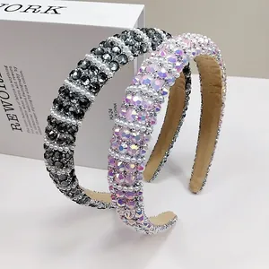 Baroque padded sponge headbands set with sparkling rhinestones and white pearls decoration