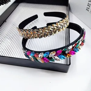 Set de diademas barrocas brillantes con cristales marquesa y pedrería de colores