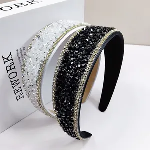 Sparkling crystal headbands in black and white with elegant gold chain edge detailing