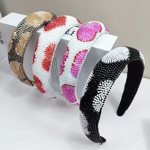 Handmade Beaded Heart Geometric Wide Headband Padded Sponge Fashion Hairband For Women Daily Party Hair Accessories