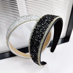 Detail of crystal headbands with gold bead edges and soft non-slip fabric inner lining