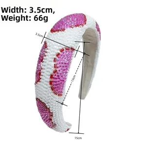 Detail view of handmade beaded headband with 3.5cm width and 66g weight dimensions