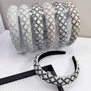 Macro shot of sparkling rhinestone padded headbands with diamond lattice texture