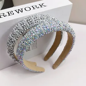 Detail view of high-density hand-set rhinestones on luxury sponge headbands