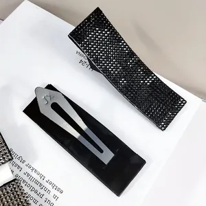 Sparkling black rhinestone rectangular hair clip and metal pin hair accessory set