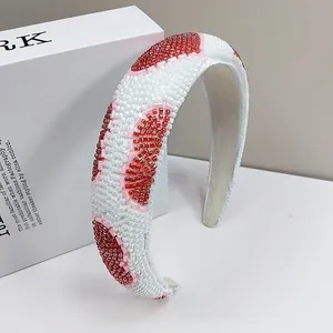 Detailed view of handmade colorful beads in heart pattern on a wide padded headband