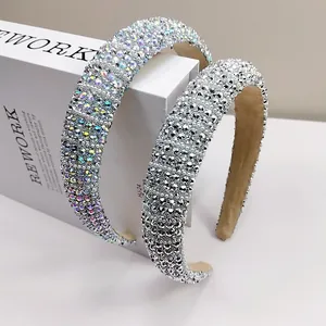 Luxury Rhinestone Padded Headband For Women Sparkling High Top Sponge Hair Hoop Elegant Party Wedding Hair Accessories