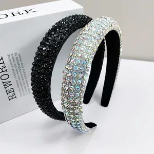 Elegant thick padded headband with shimmering rhinestones for a high crown fashion look