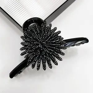 Elegant black sunflower hair claw clip with crystal rhinestones for women hair styling