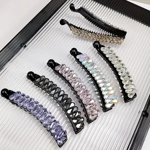 Pince à Cheveux Banane en Cristal Élégante Épingle à Cheveux Torsadée Verticale Antidérapante pour Femme Accessoires de Cheveux en Résine Strass Goutte d'Eau